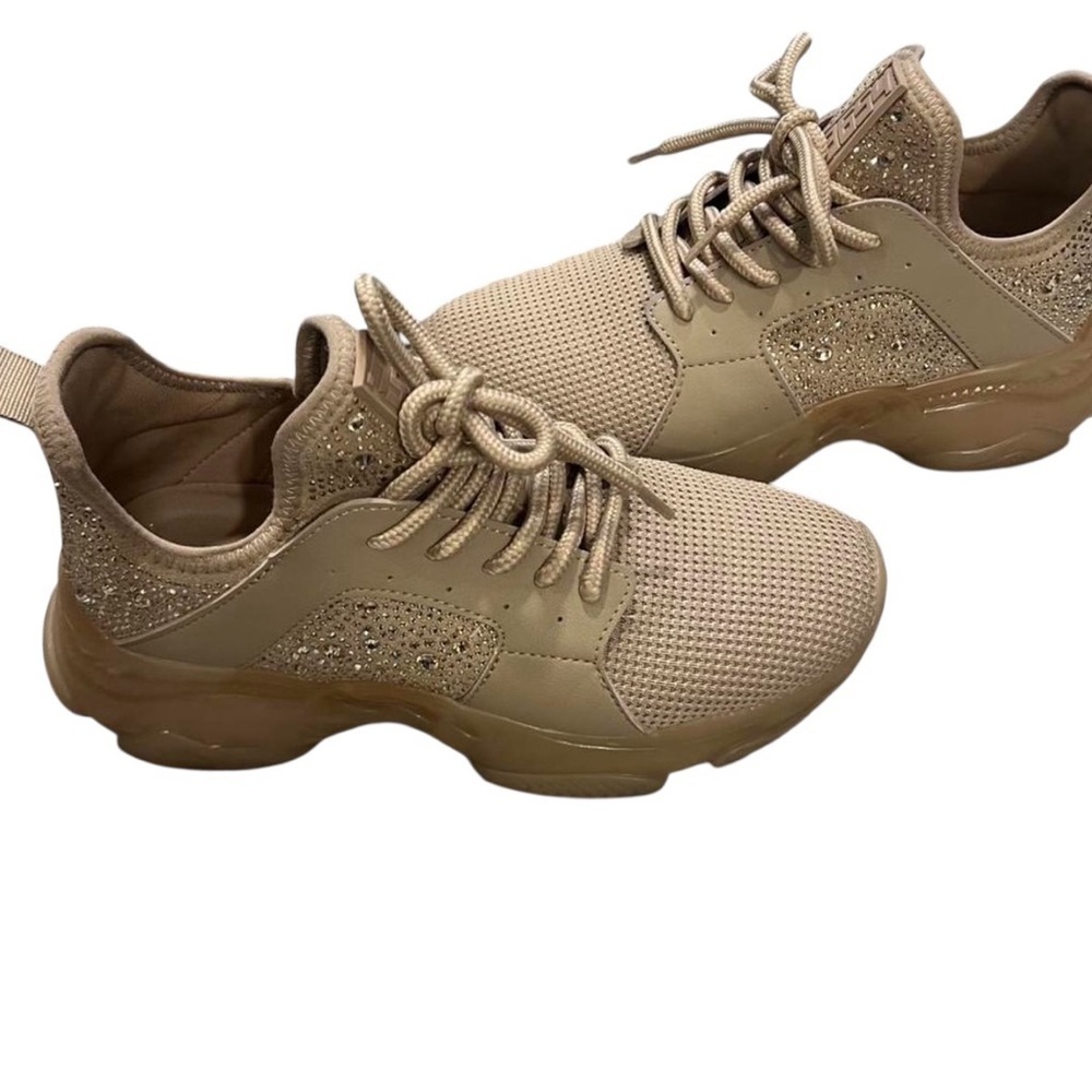 Steve Madden Women's Ganzo-R Sneakers Beige Rhinestone Shine Size 8.5